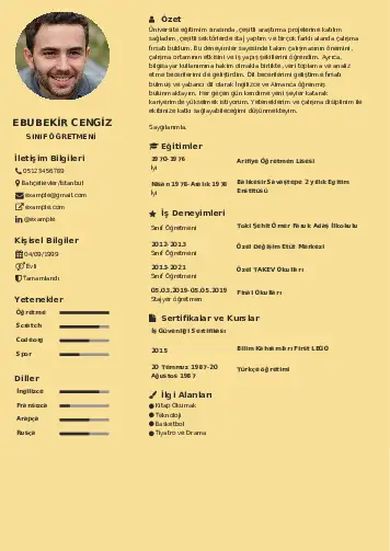 Sınıf Öğretmeni Cv Örnekleri cv indir